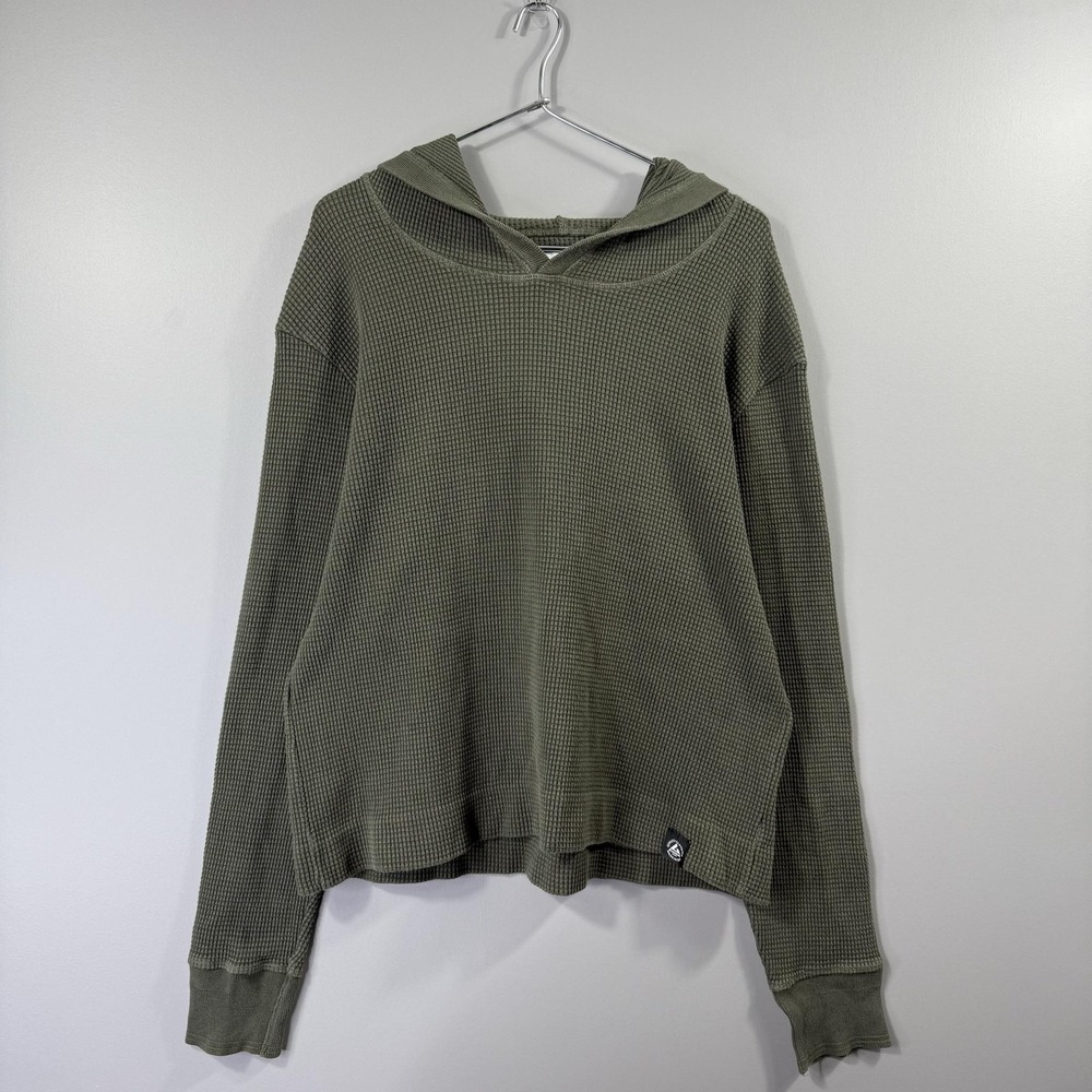 American Giant Hoodie Womens Large Green Thermal Waffle Knit Cotton Pullover USA